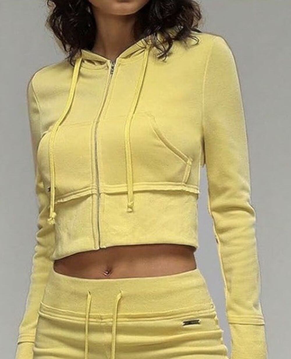 Verdusa Women's Zip Up Cropped Hooded Sweatshirts Yellow Womens L